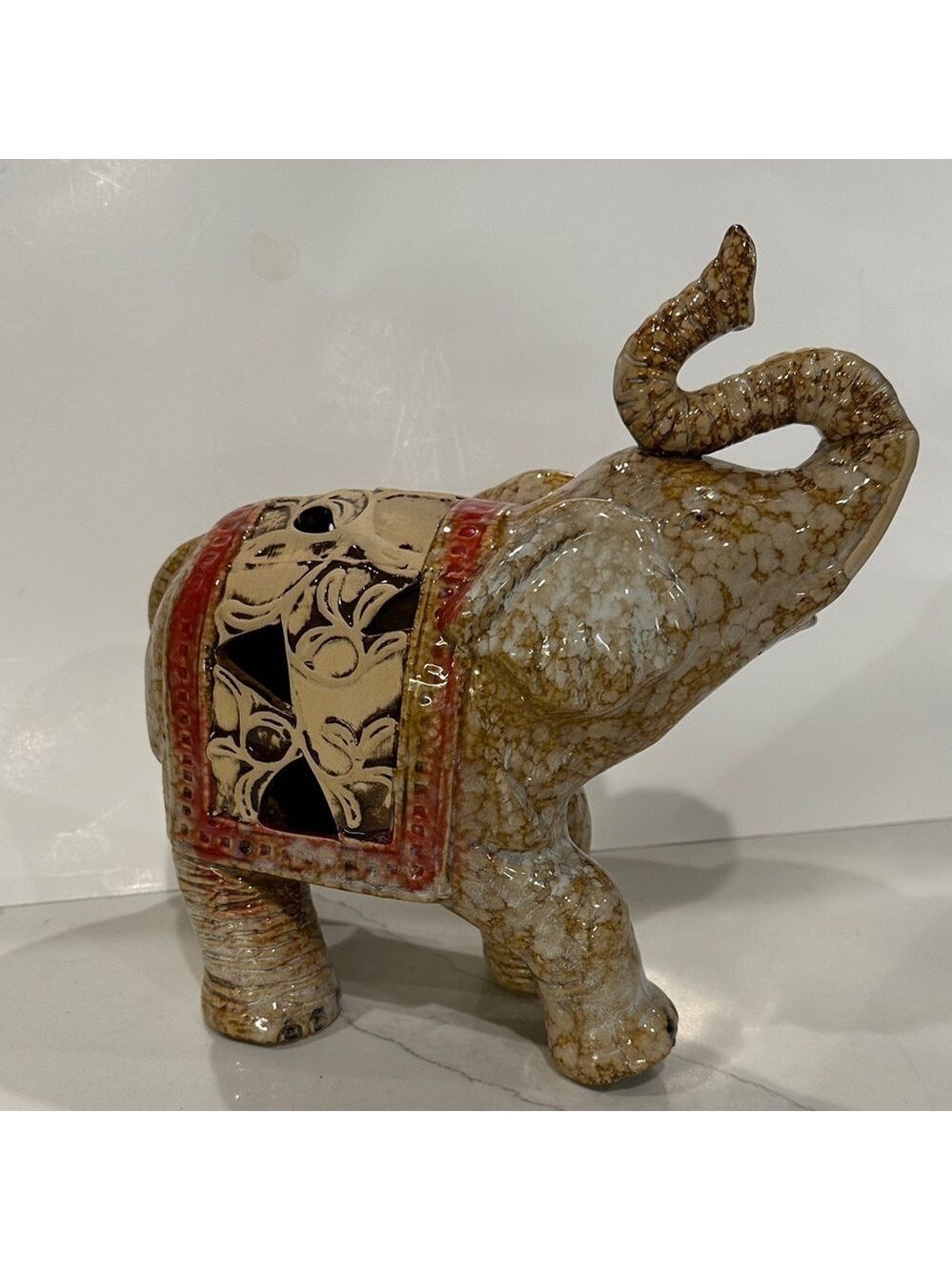 Apropos Home Collection Glazed Ceramic Elephant Gold, Red, Brown and Tan Details